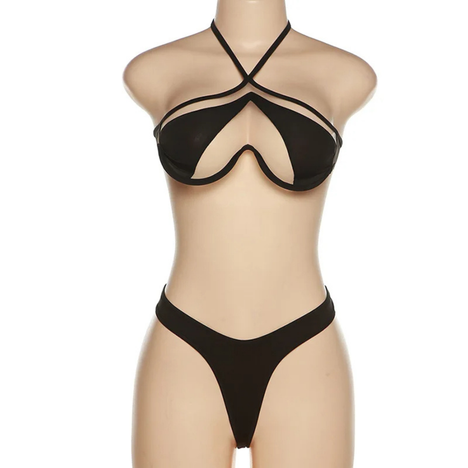 Delmare: Transparan Desenli Boyundan Bağlamalı Bikini Takımı