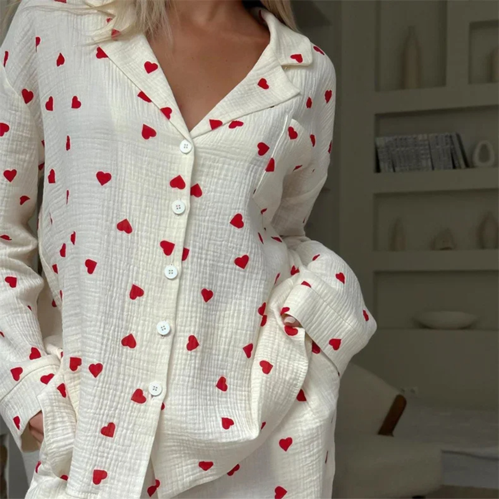 Heart & Haze: Kalp Desenli Bambu Kumaş Pijama Takımı