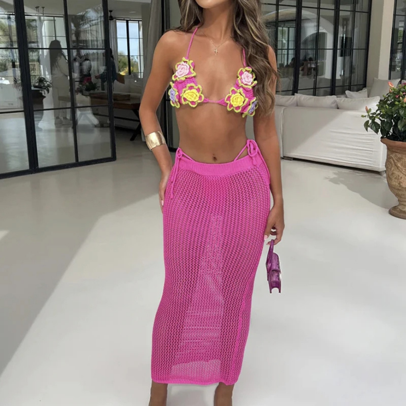 Sunlace: 3'lü Örgü Bikini & Etek Seti