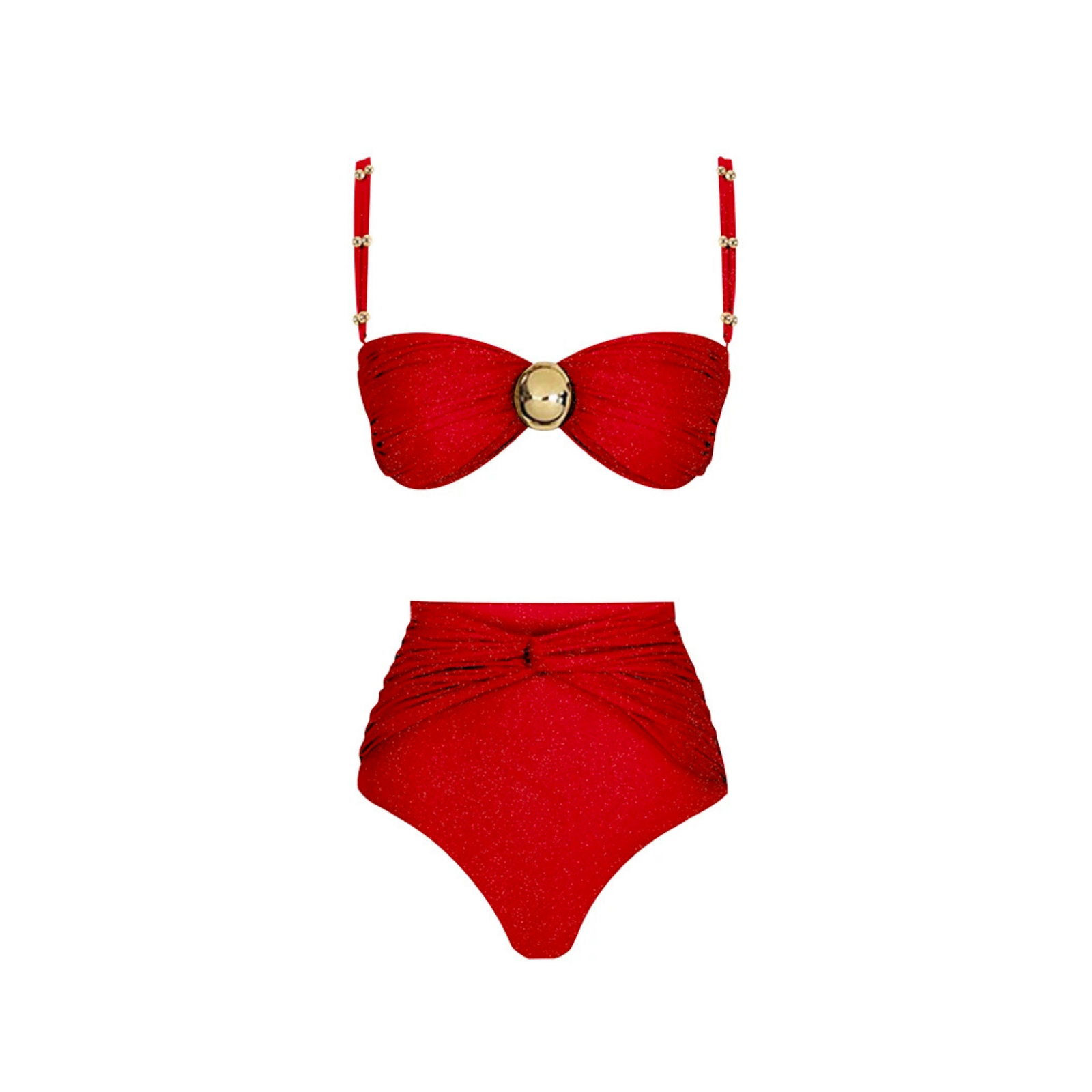 LustreLink: Işıltılı Yüksek Bel Bikini ve Etek Pareo Seti