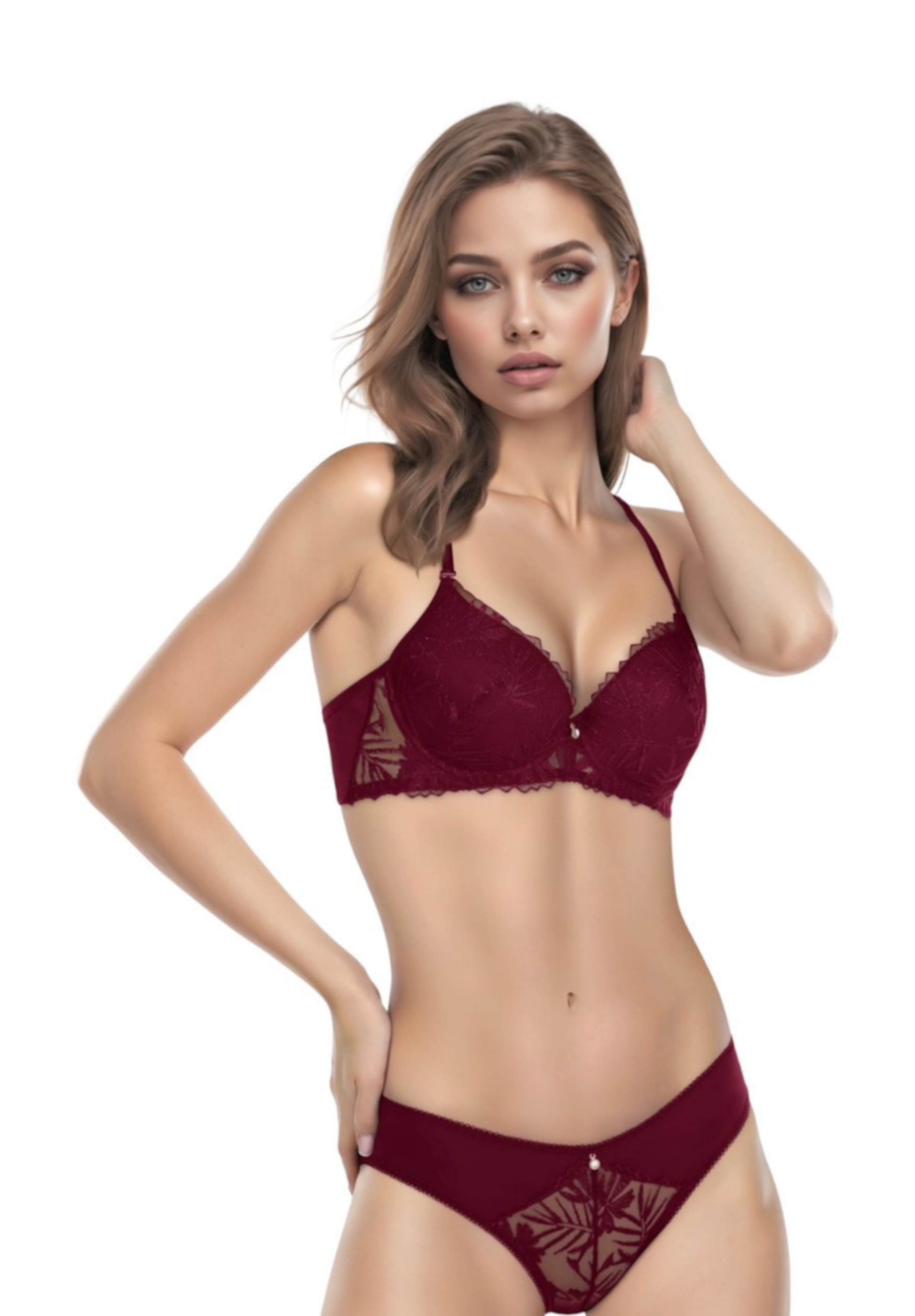 Liora: Çiçek Dantel Detaylı Push Up Sütyen & Külot Takımı