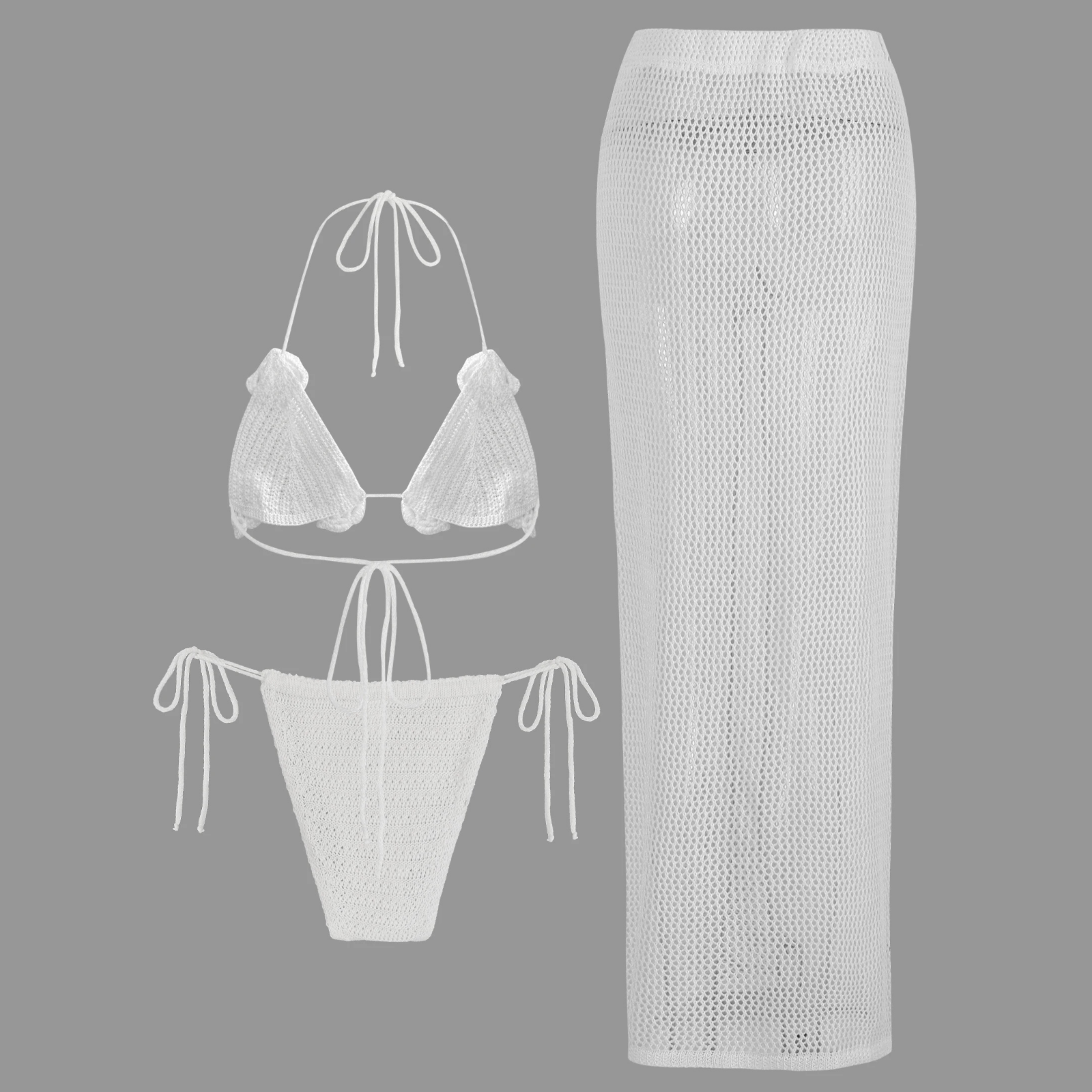 Sunlace: 3'lü Örgü Bikini & Etek Seti