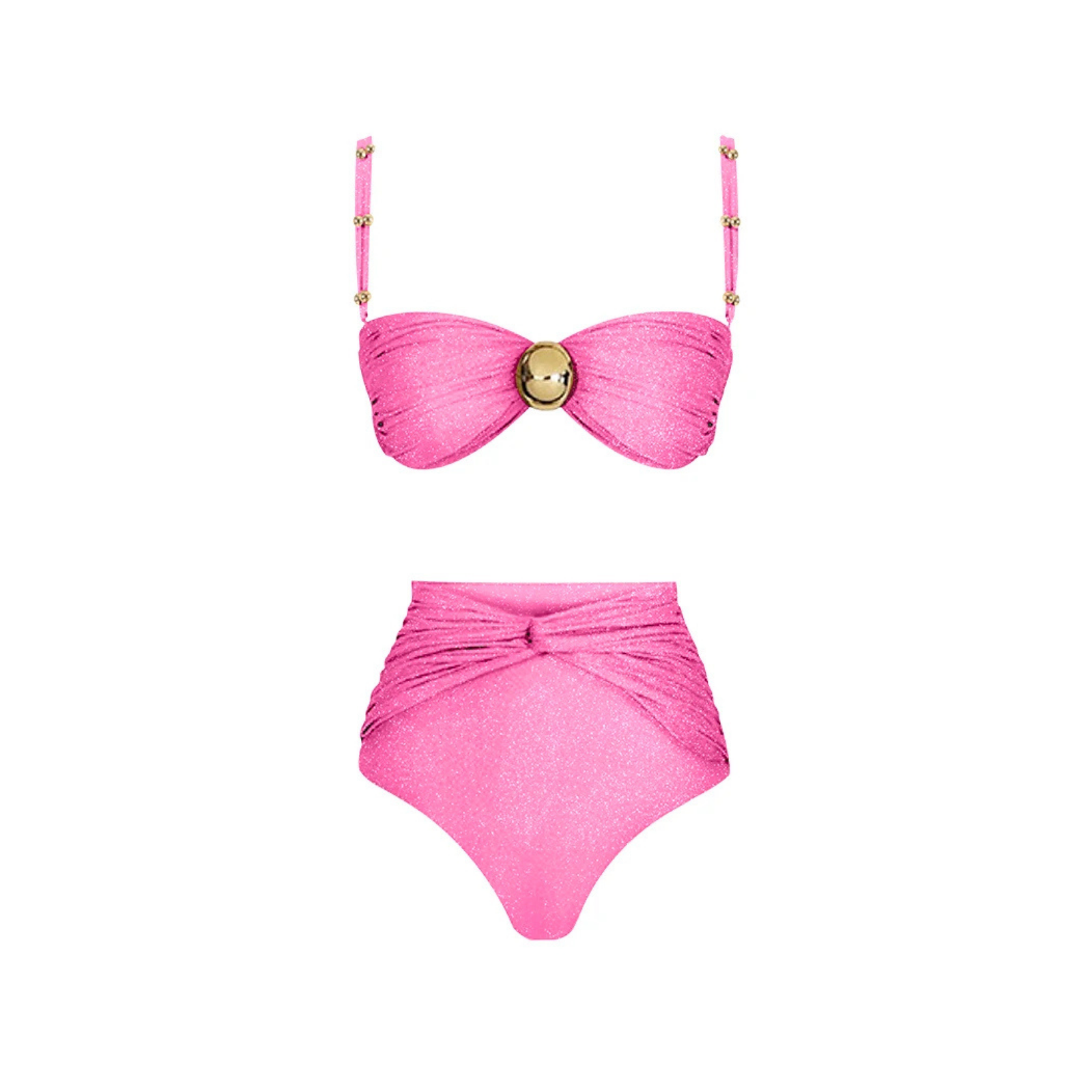 LustreLink: Işıltılı Yüksek Bel Bikini ve Etek Pareo Seti