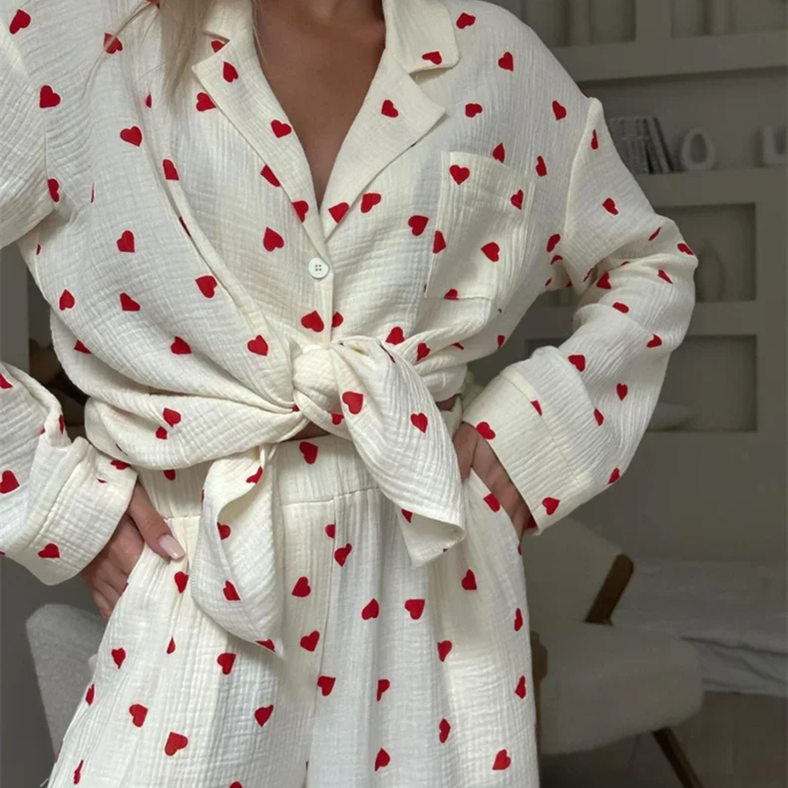 Heart & Haze: Kalp Desenli Bambu Kumaş Pijama Takımı