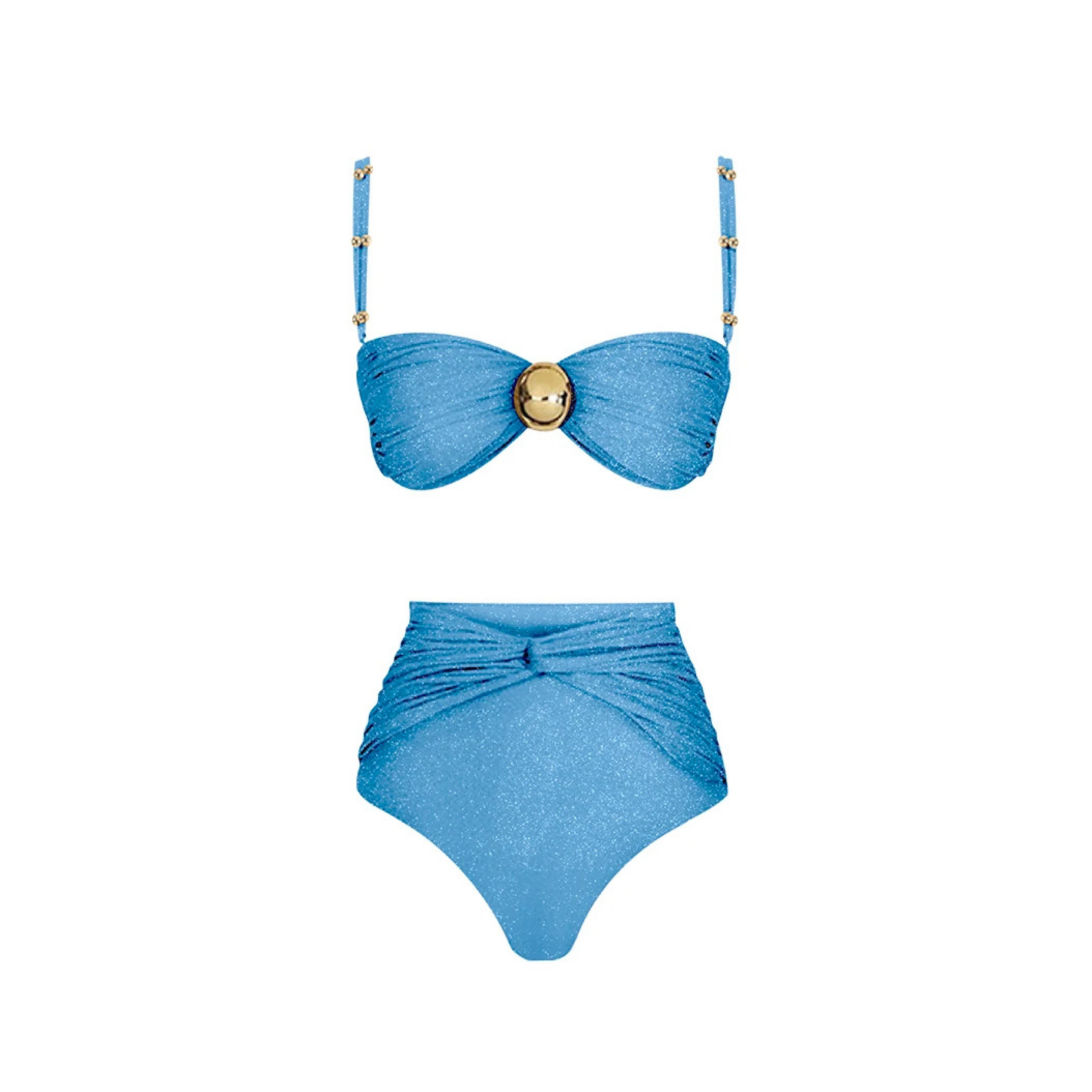 LustreLink: Işıltılı Yüksek Bel Bikini ve Etek Pareo Seti