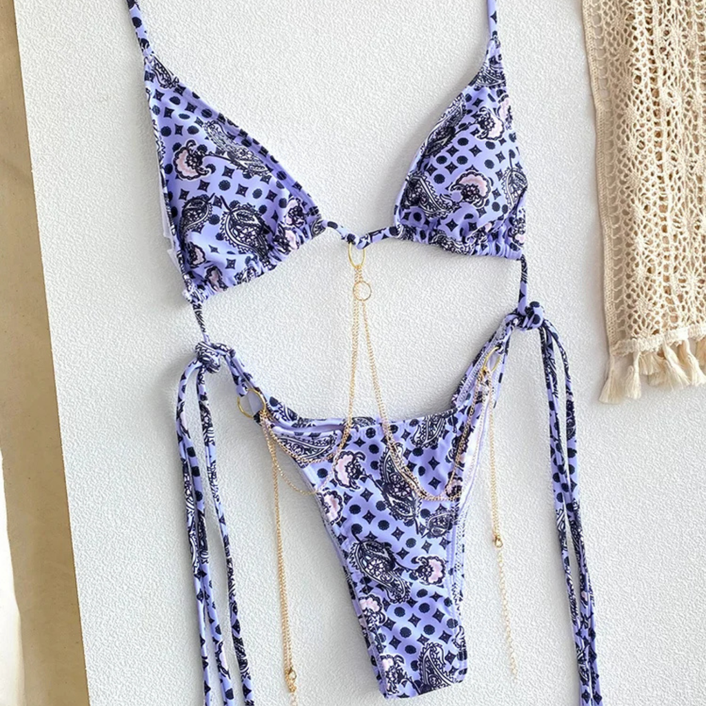 Sunlace: Zincir Sırt Bağlantılı Desenli Bikini Seti
