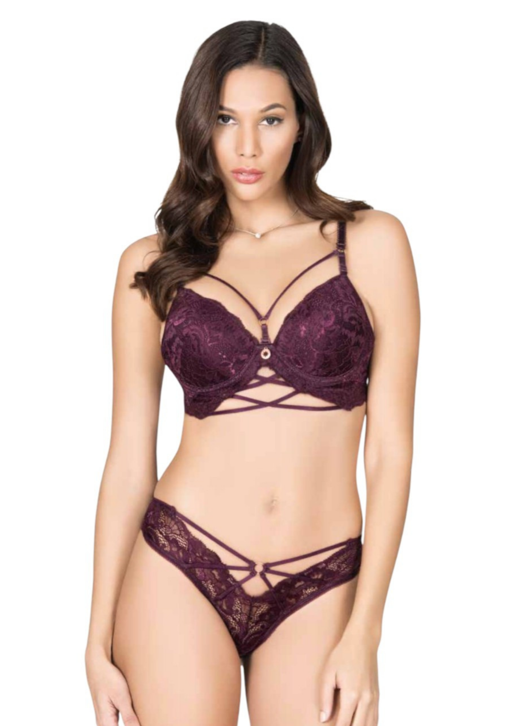 Katty: Çapraz Askılı Dantel Push Up Sütyen & Külot Takımı