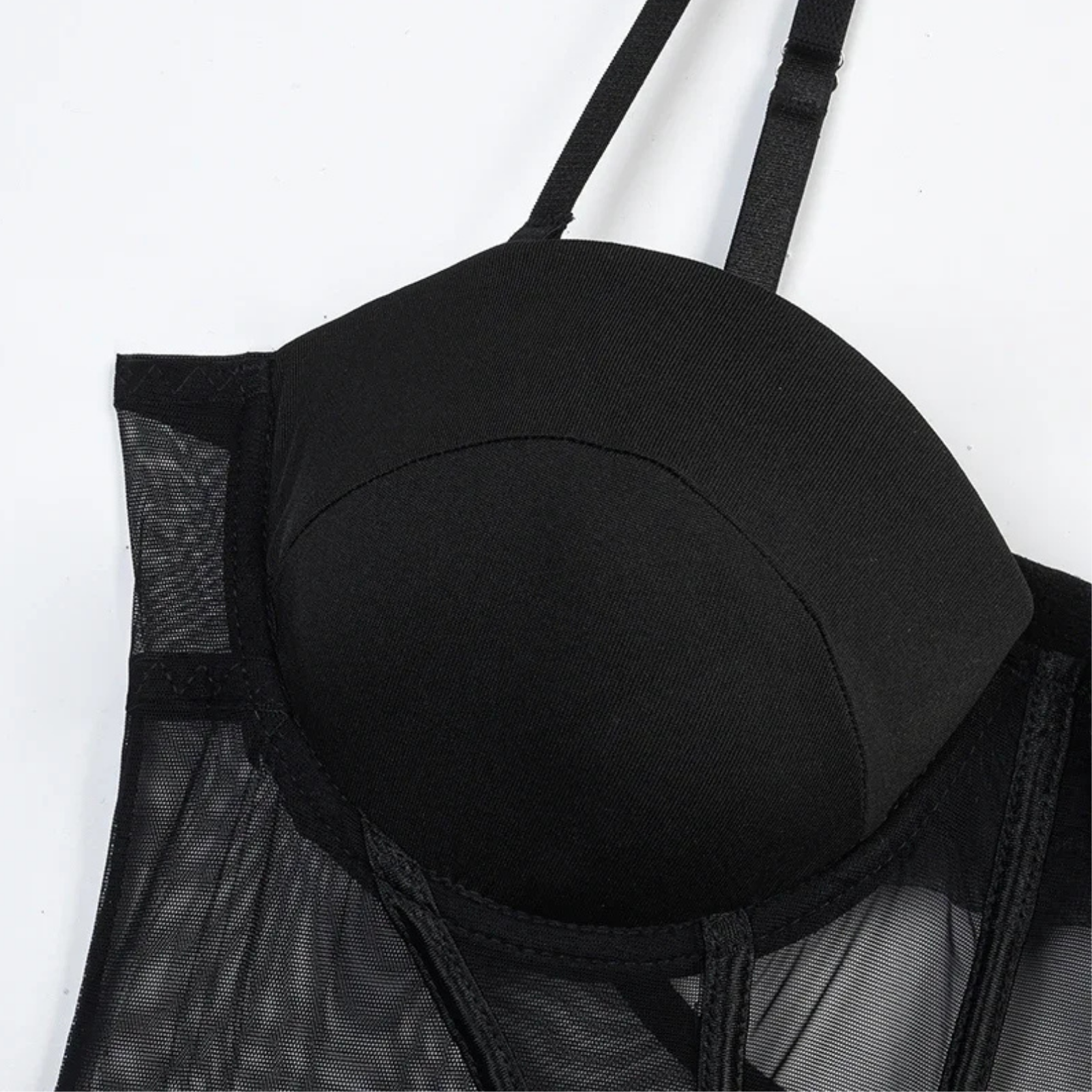 Sculpt Black: İncelten Etkili Jartiyerli Transparan Bodysuit Seti