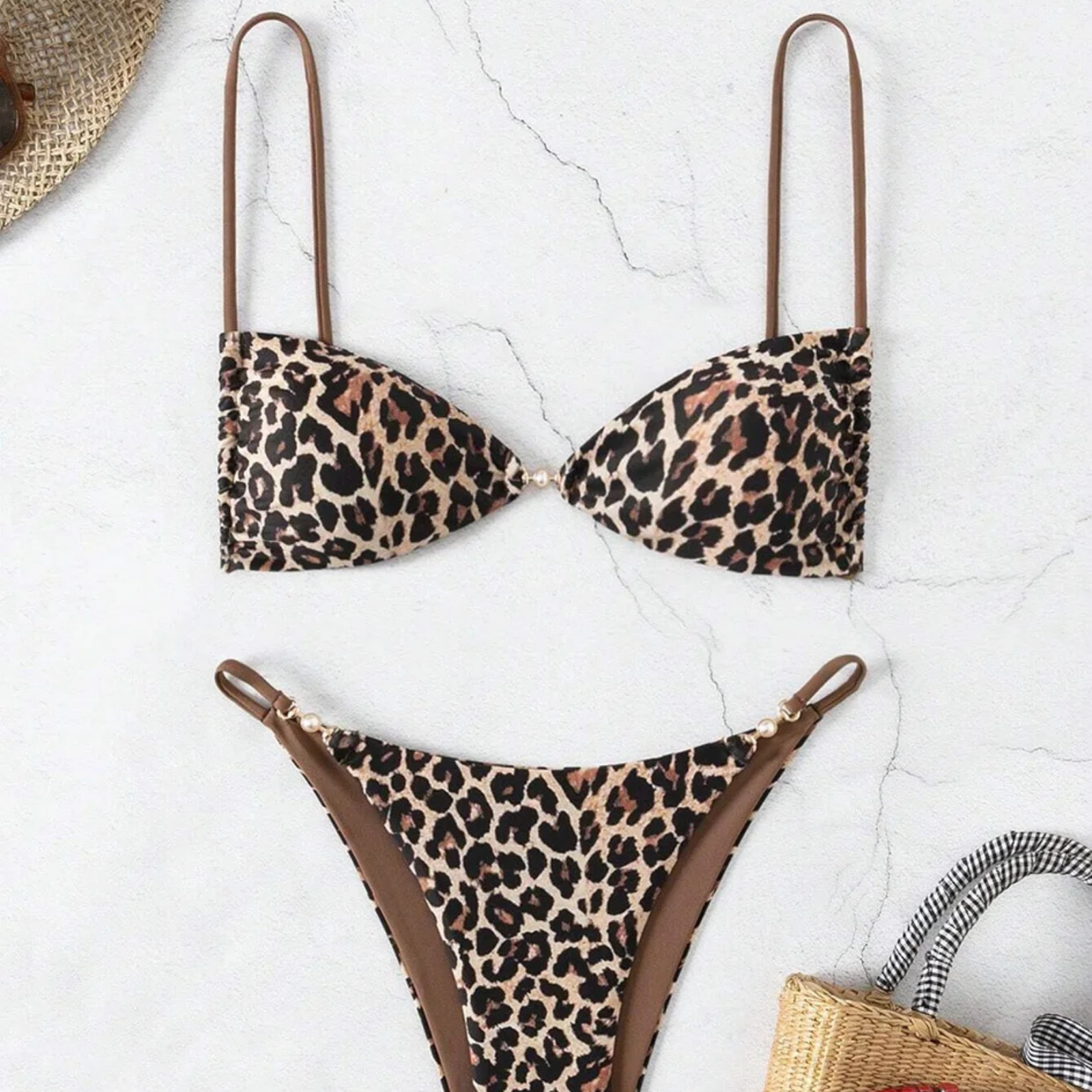Savara: Altın Detaylı Leopar Desenli Bikini Takımı