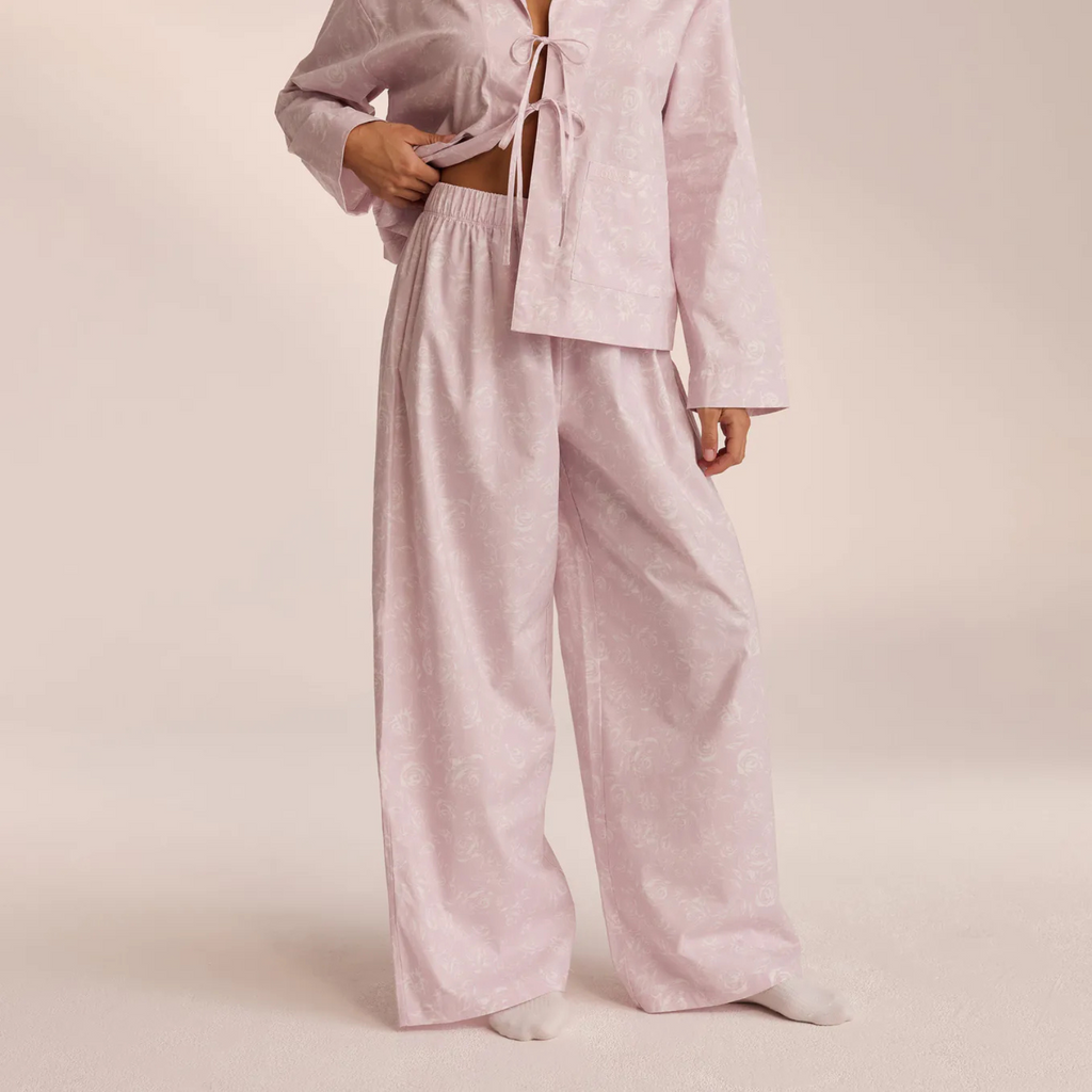Natural Ease: Bambu Kumaşlı İpli Bağlamalı Uzun Pijama Takımı