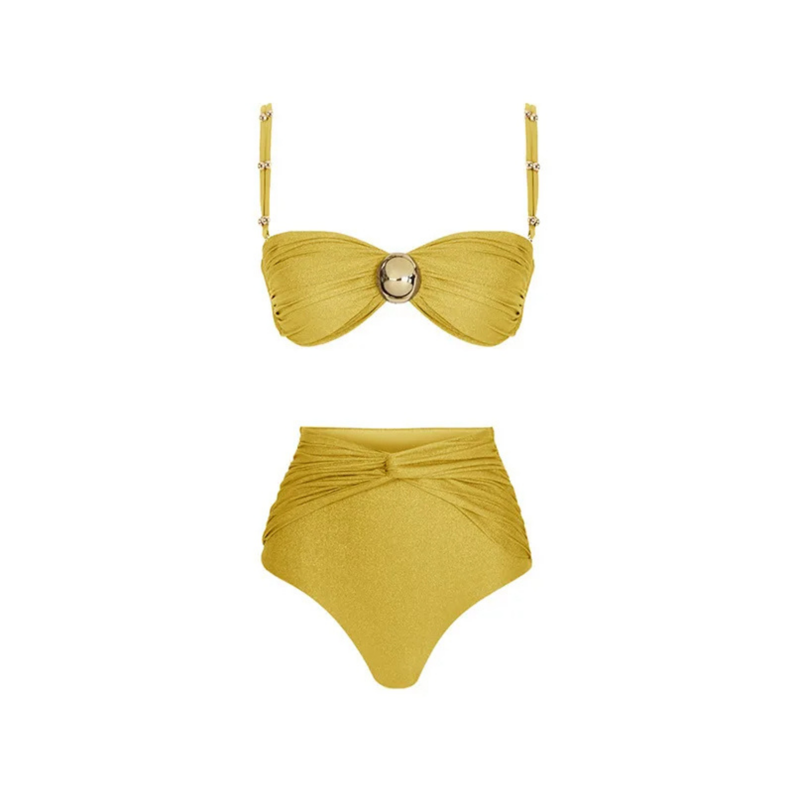 LustreLink: Işıltılı Yüksek Bel Bikini ve Etek Pareo Seti