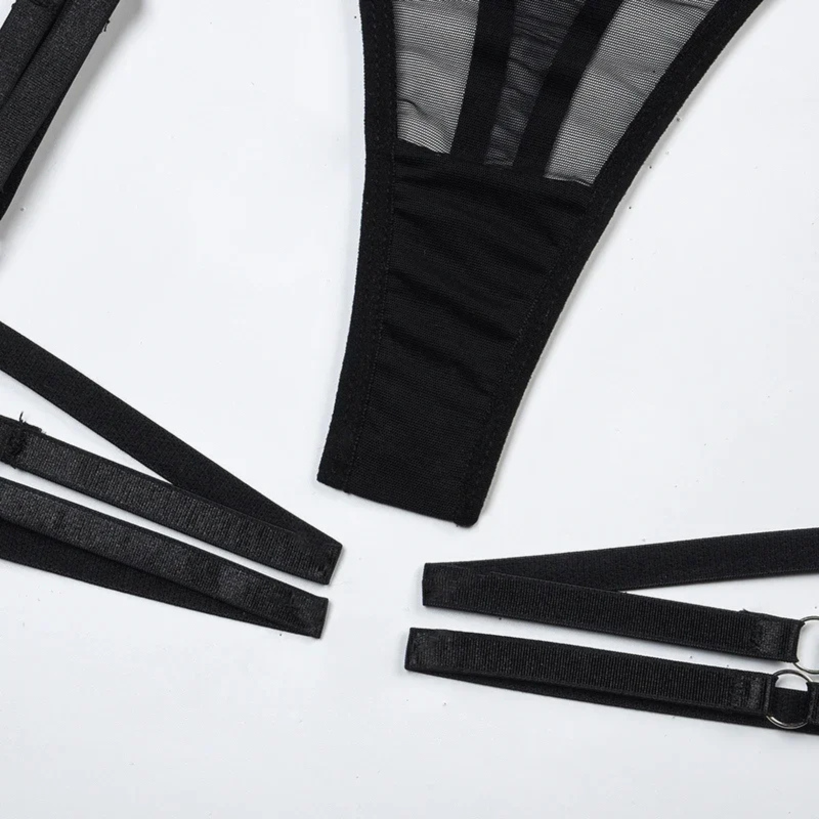 Sculpt Black: İncelten Etkili Jartiyerli Transparan Bodysuit Seti