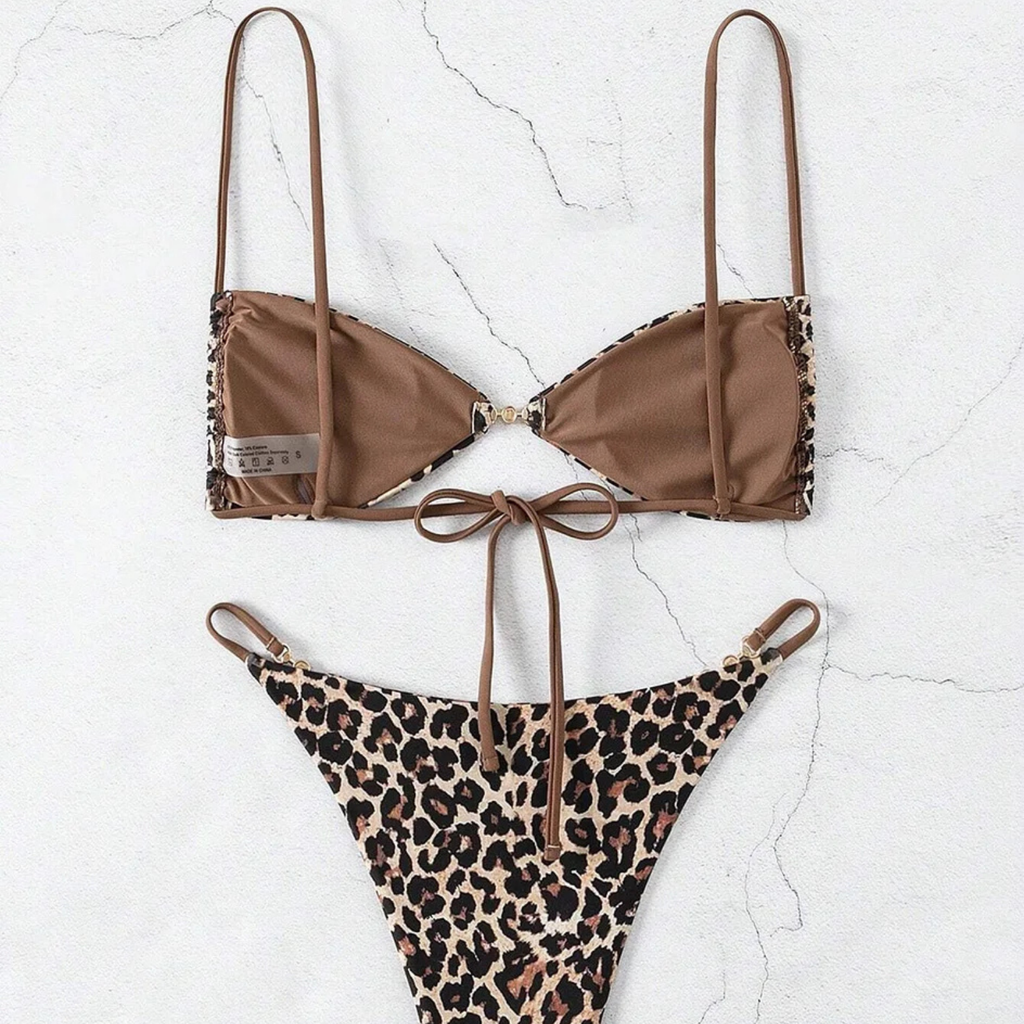 Savara: Altın Detaylı Leopar Desenli Bikini Takımı
