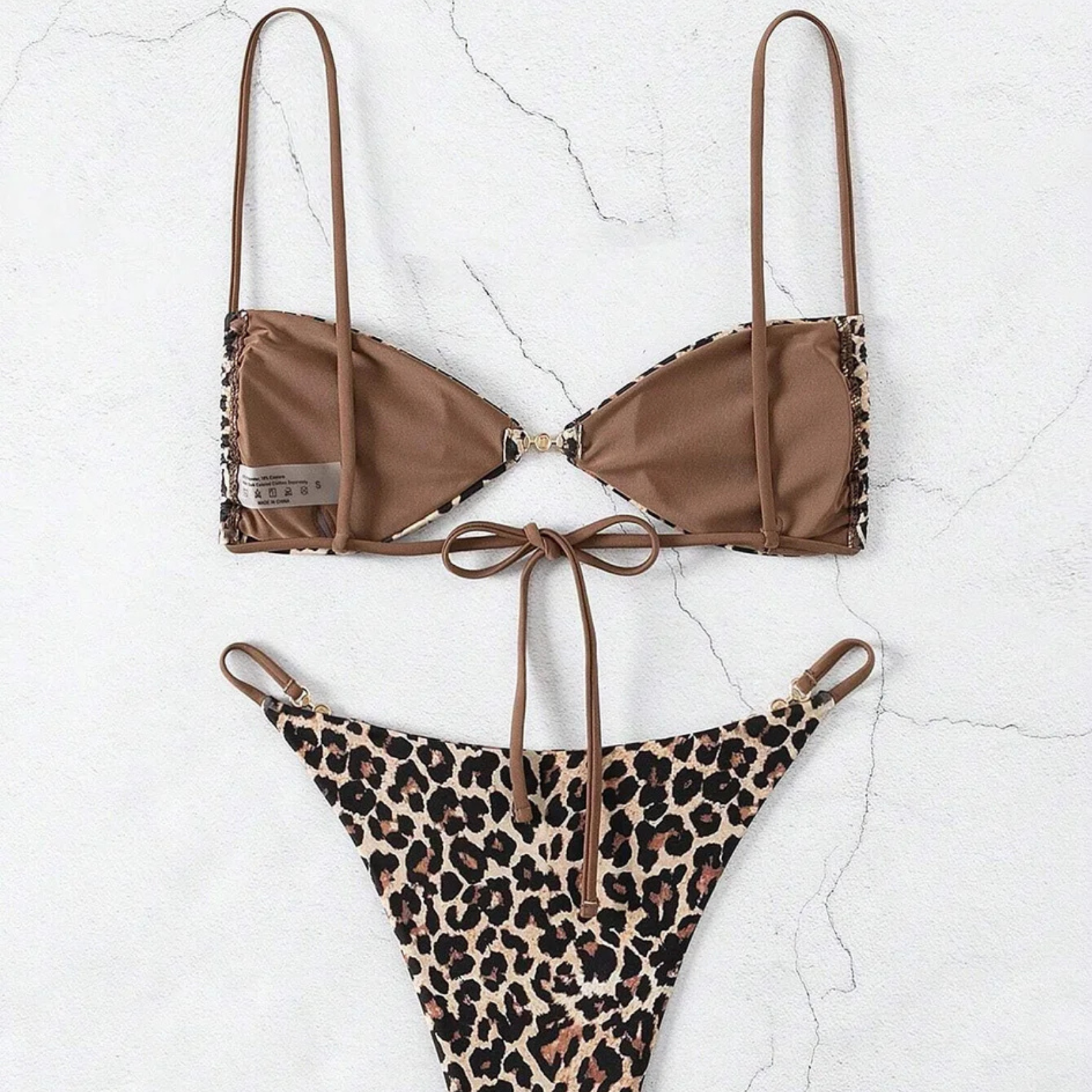 Savara: Altın Detaylı Leopar Desenli Bikini Takımı